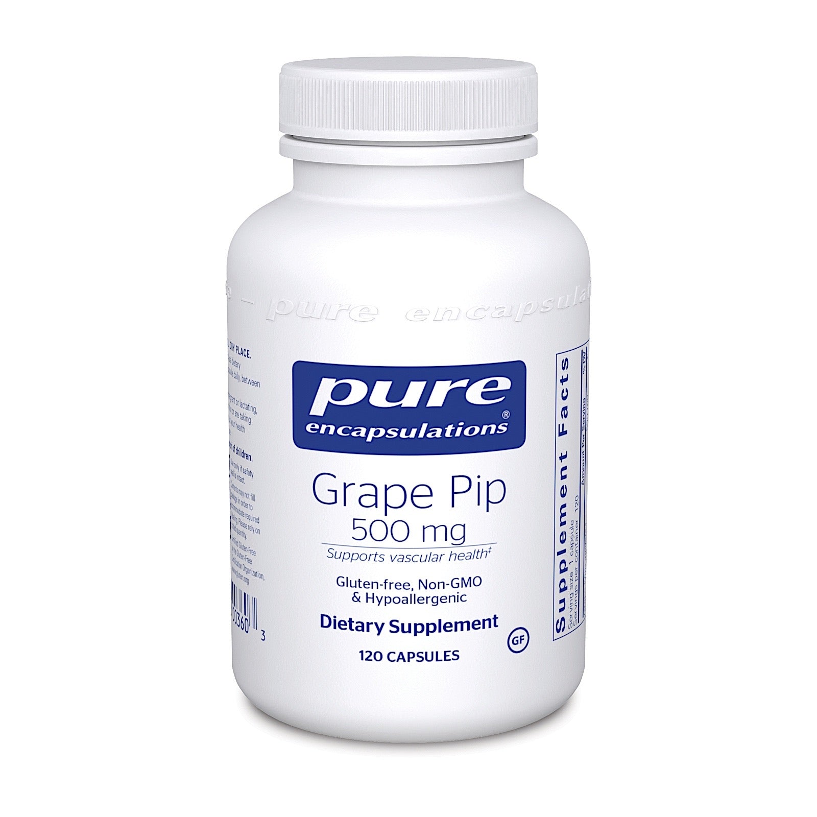 Pure Encapsulations, Grape Pip 500 mg, 120 Capsules UPC 766298003603 | HiLife Vitamins